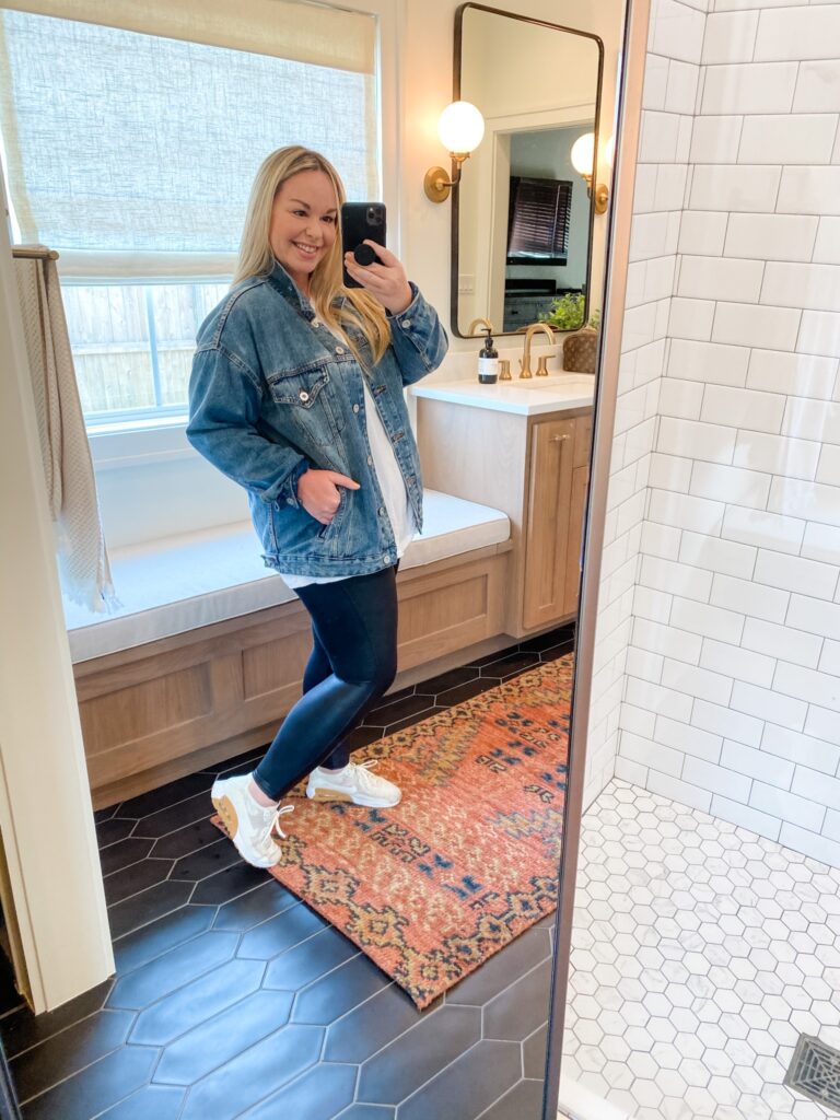 casual look with jean jacket and sneakers